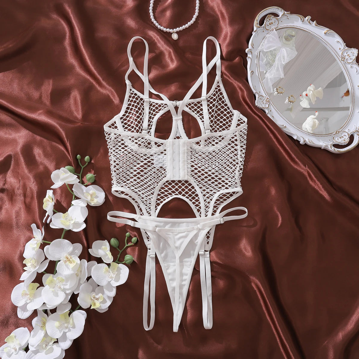 2025 sexy hollow-out fishnet bra ultra-thin see-through body-shaping slimming lingerie two-piece set