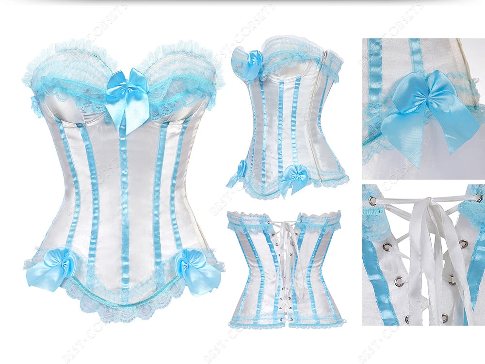 Pink Corset Top for Women Bustier Victorian Striped Sexy Corset Overbust Waist Slimming Corset Princess Halloween Costume