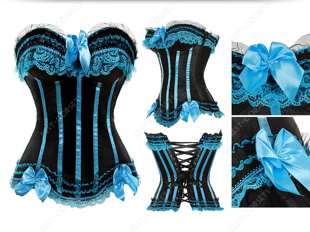Pink Corset Top for Women Bustier Victorian Striped Sexy Corset Overbust Waist Slimming Corset Princess Halloween Costume