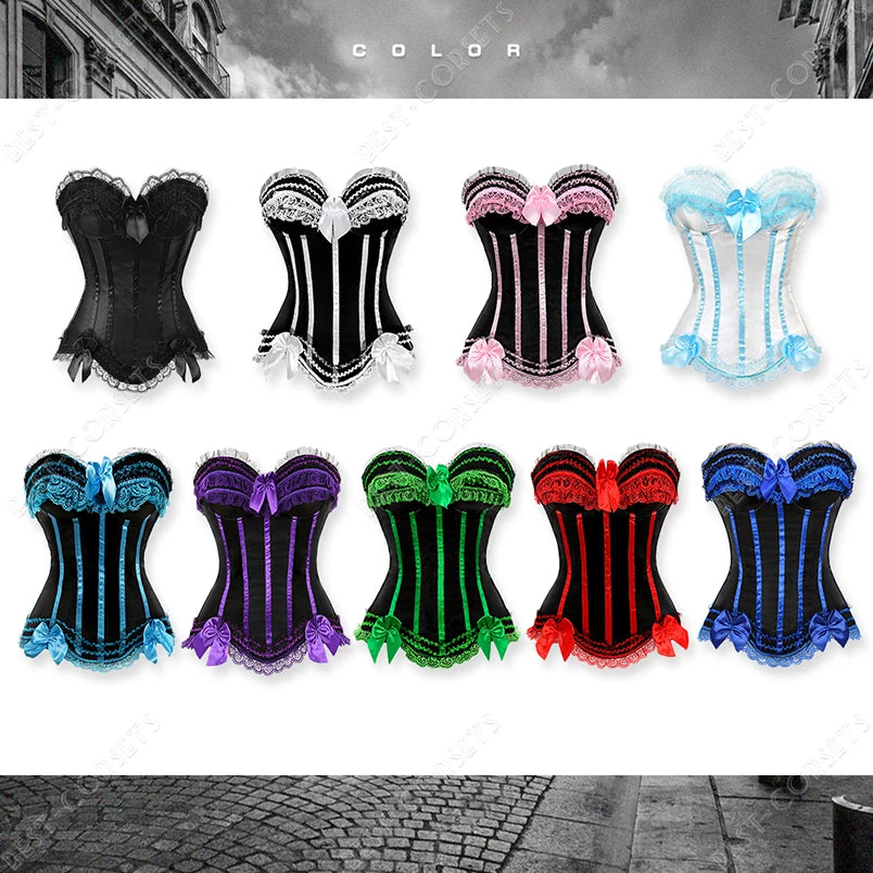 Pink Corset Top for Women Bustier Victorian Striped Sexy Corset Overbust Waist Slimming Corset Princess Halloween Costume