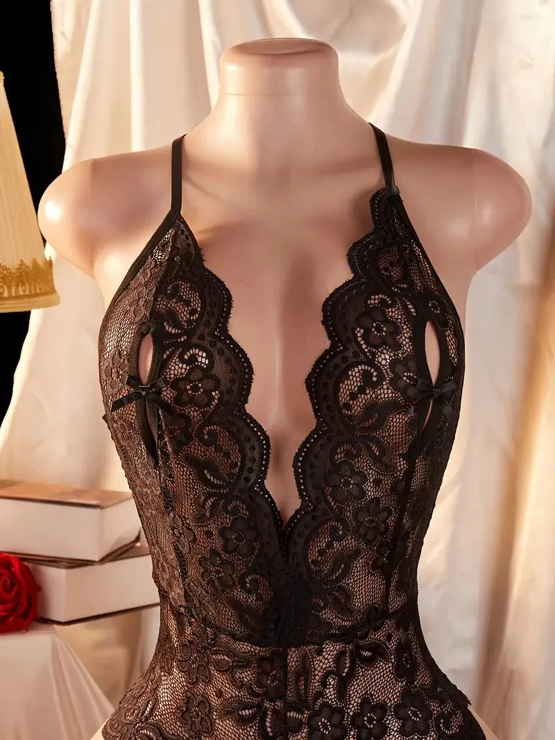 Female Lace Deep V Neck Mini Open Bras Body Suits Erotic Crotchless Lingerie Women Sexy Teddy Bodysuit Plus Size Underwear Sets