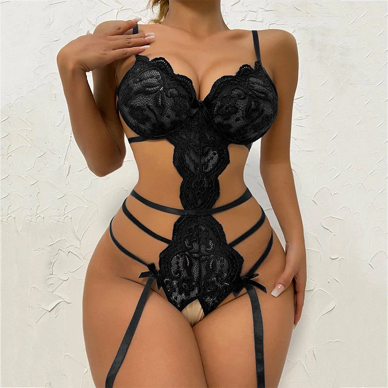 Hot Garter Belt & Lingerie Set With Lace Bra And Thong Desire Women's Intimate Apparel Ultra-Thin Sexy Underwear Fancy Bras Sets