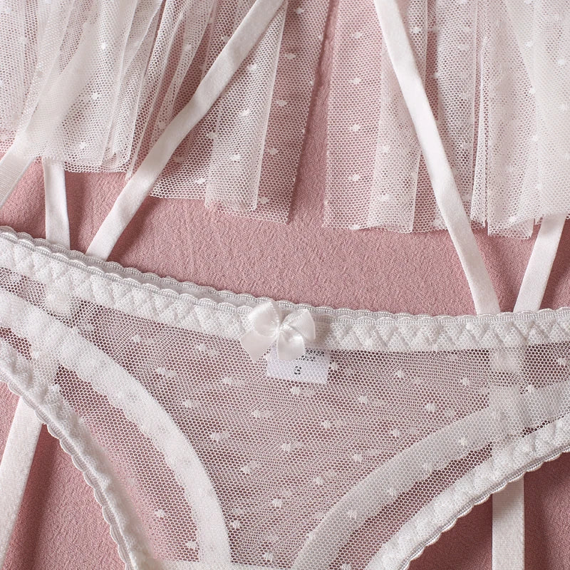 Krasapt Polka Dot Print Push Up Bra Mesh Woman Exotic Lingerie Sets Ruffle Lingerie Extremely Hookers Outfit Underwear Demi Cup