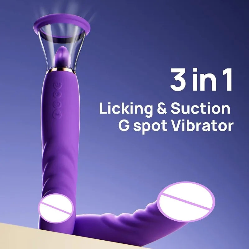 Sex Toy Vibrator for Woman 3 in 1 Clitoral Stimulator Tongue Licking G Spot Thrusting Dildo Vibrator, Nipple Licker for Toys