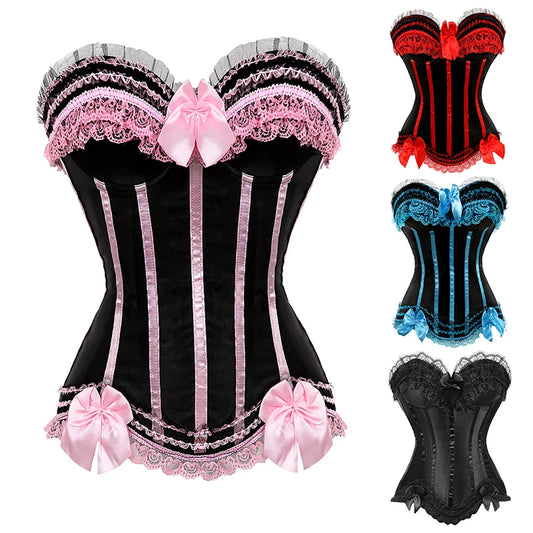 Pink Corset Top for Women Bustier Victorian Striped Sexy Corset Overbust Waist Slimming Corset Princess Halloween Costume