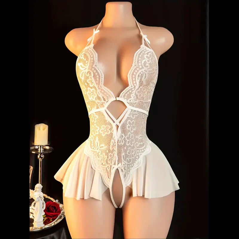 Front-Closure One-Piece Bra And Panty Set Women's Sexy Lingerie Crotchless Daring Apparel Soft Ultra-Thin Underwear Bodysuit Kit
