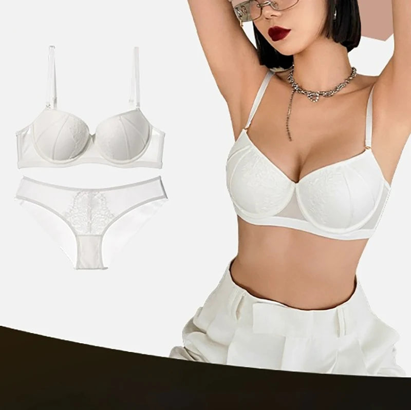 Sexy Lace Lingerie Bra and Panties Sets for Women Padded Underwear Push Up Brassiere Female Intimates Gathered Bralette 2025