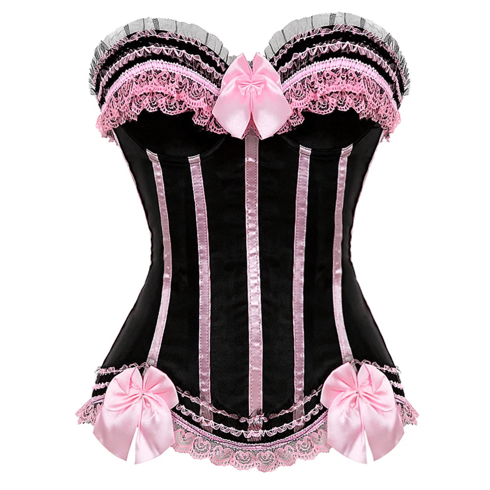 Pink Corset Top for Women Bustier Victorian Striped Sexy Corset Overbust Waist Slimming Corset Princess Halloween Costume