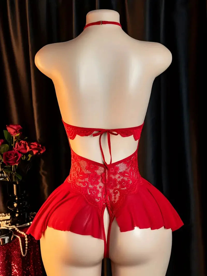 Front-Closure One-Piece Bra And Panty Set Women's Sexy Lingerie Crotchless Daring Apparel Soft Ultra-Thin Underwear Bodysuit Kit