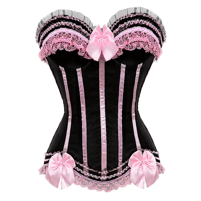 Pink Corset Top for Women Bustier Victorian Striped Sexy Corset Overbust Waist Slimming Corset Princess Halloween Costume