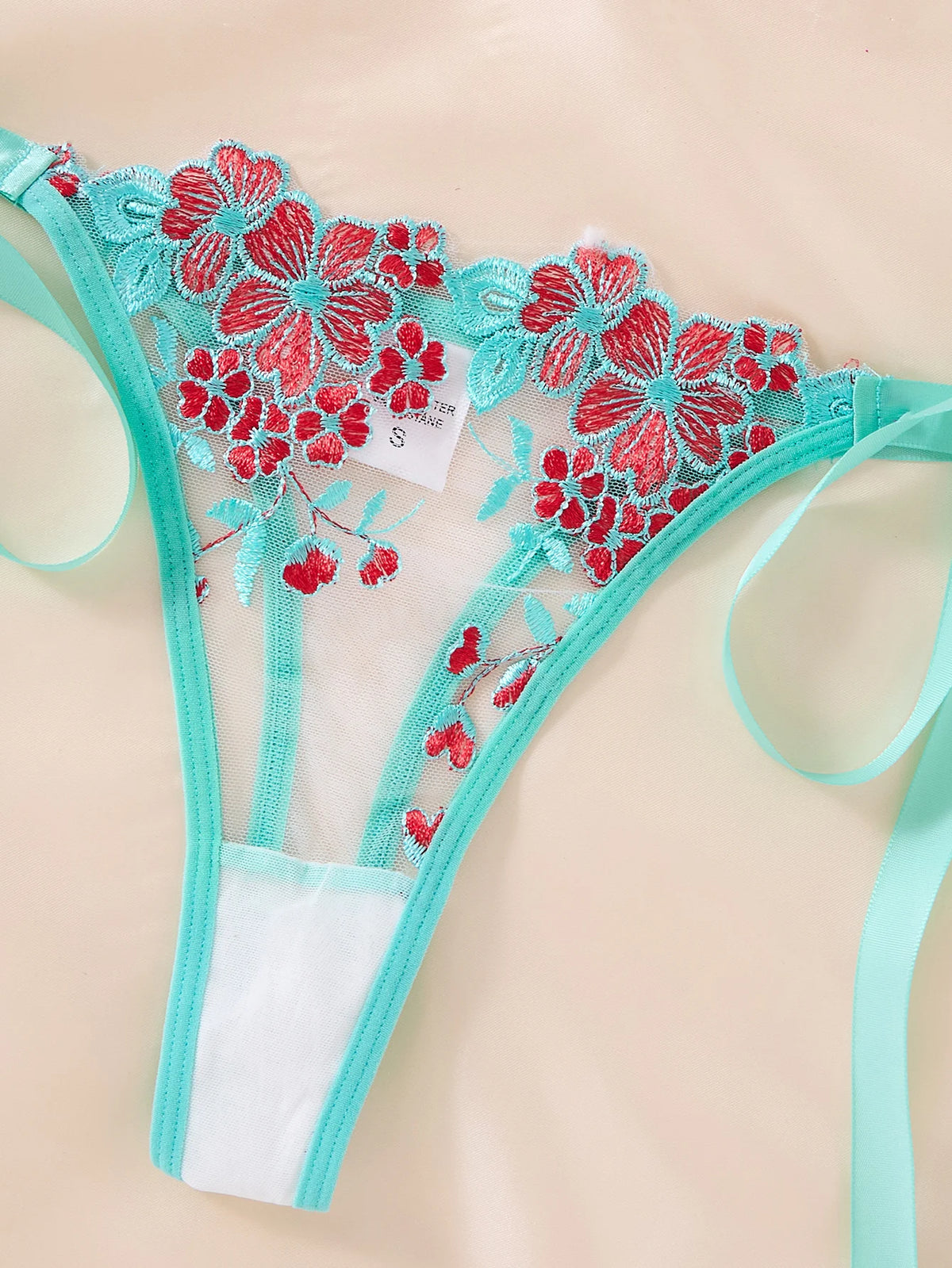 Conjunto de lencería con bordado Floral para mujer, sujetador transparente y ropa interior breve, ropa interior íntima Sexy de s