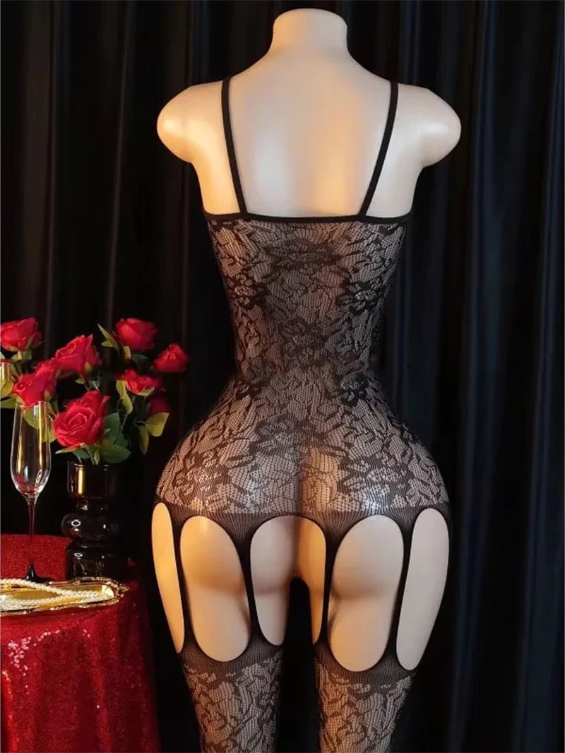 Plus Size Women Erotic Crotchless Lingerie Mesh Lace Floral Bra Set Black Sexy Fishnet Open Bra Bodystockings Porn Underwear Set