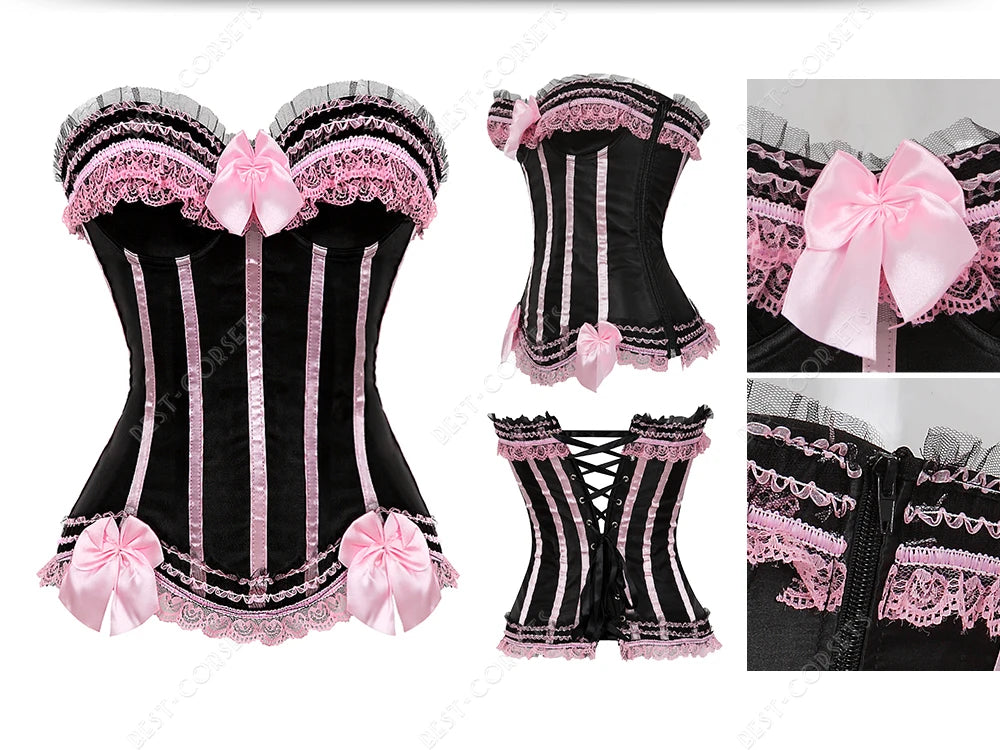 Pink Corset Top for Women Bustier Victorian Striped Sexy Corset Overbust Waist Slimming Corset Princess Halloween Costume