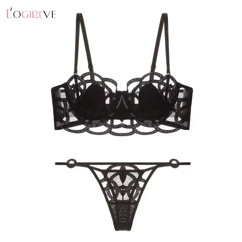 Logirlve sexy Hot Thin Bra Set Triangle Pants T Lingerie Set Brassiere Push Up Bra Women Underwear Set Female Lingerie