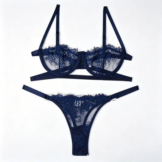 Sexy Transparent Lace Bra Women Lingerie Set Crotch Underwear Lingerie Steel Floral Underwire Lingerie Set Lingeries Womens Body