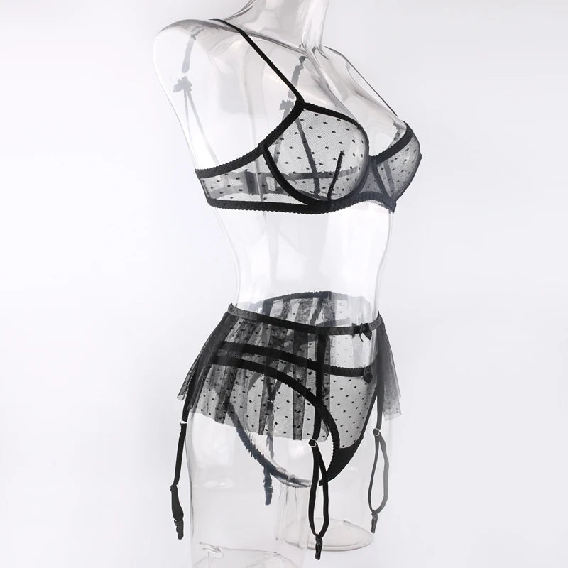 Krasapt Polka Dot Print Push Up Bra Mesh Woman Exotic Lingerie Sets Ruffle Lingerie Extremely Hookers Outfit Underwear Demi Cup