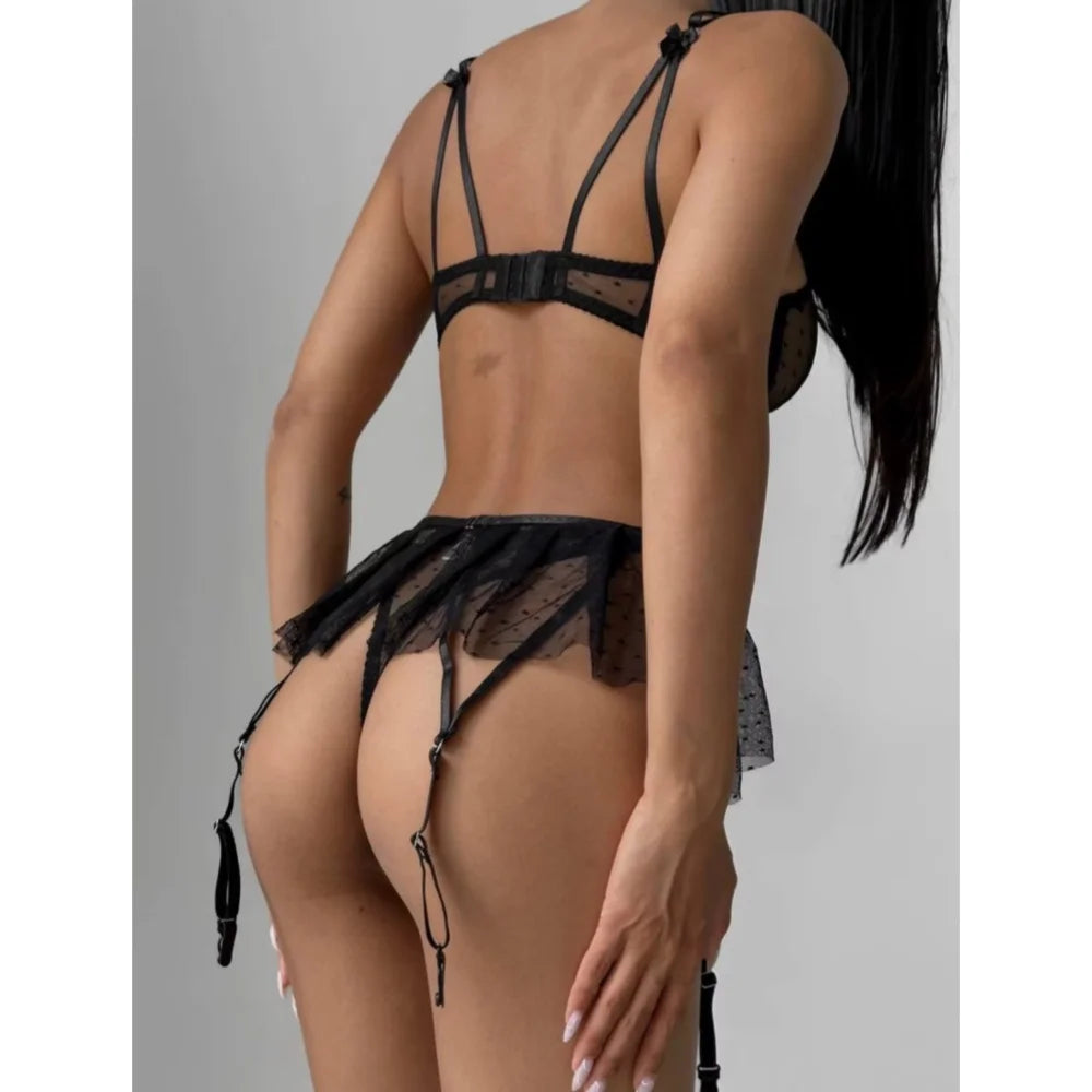 Krasapt Polka Dot Print Push Up Bra Mesh Woman Exotic Lingerie Sets Ruffle Lingerie Extremely Hookers Outfit Underwear Demi Cup