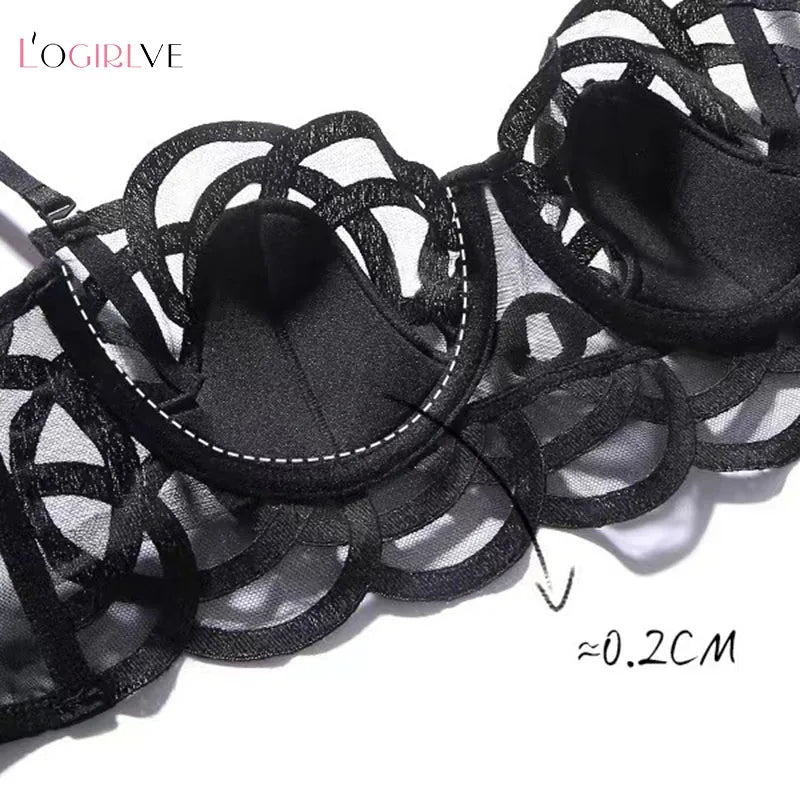 Logirlve sexy Hot Thin Bra Set Triangle Pants T Lingerie Set Brassiere Push Up Bra Women Underwear Set Female Lingerie