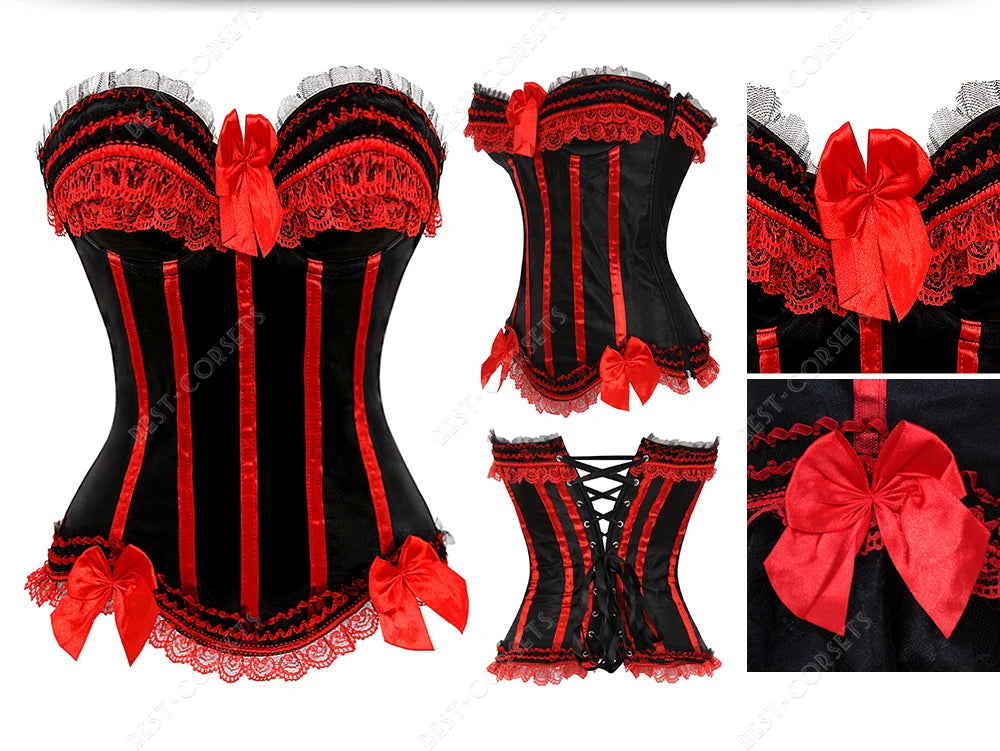 Pink Corset Top for Women Bustier Victorian Striped Sexy Corset Overbust Waist Slimming Corset Princess Halloween Costume