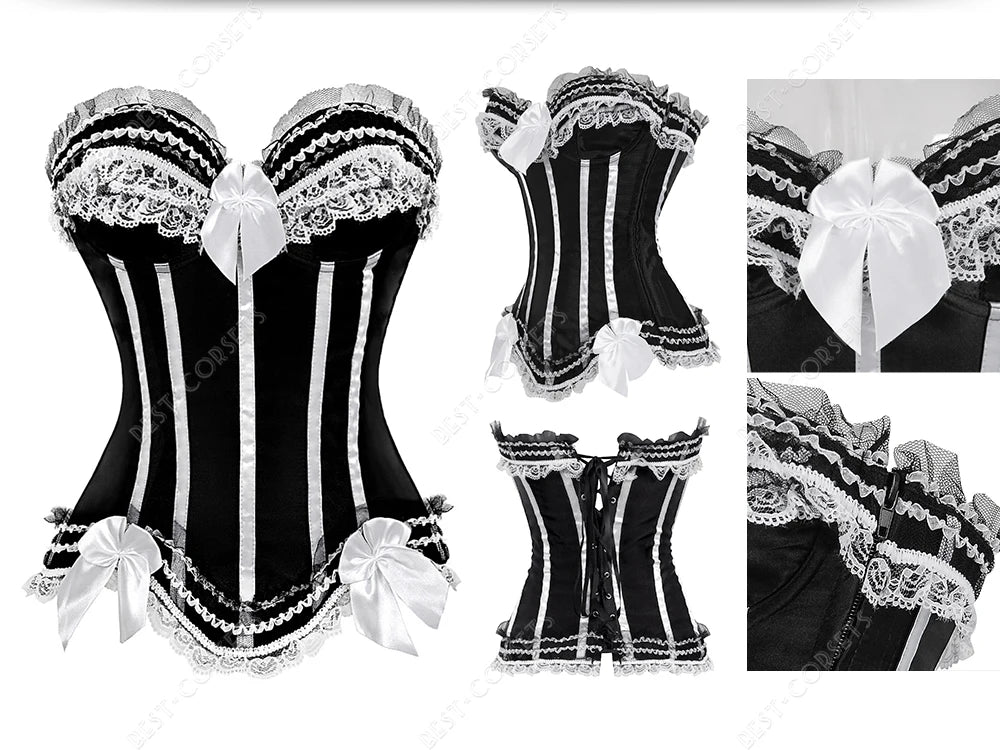 Pink Corset Top for Women Bustier Victorian Striped Sexy Corset Overbust Waist Slimming Corset Princess Halloween Costume
