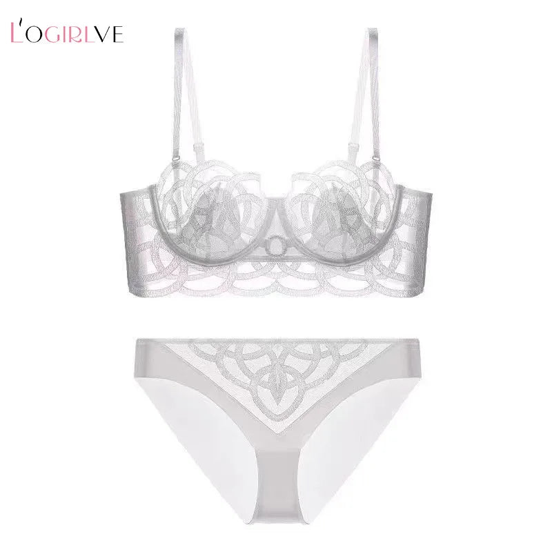 Logirlve sexy Hot Thin Bra Set Triangle Pants T Lingerie Set Brassiere Push Up Bra Women Underwear Set Female Lingerie
