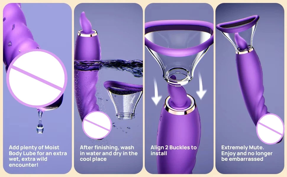 Sex Toy Vibrator for Woman 3 in 1 Clitoral Stimulator Tongue Licking G Spot Thrusting Dildo Vibrator, Nipple Licker for Toys