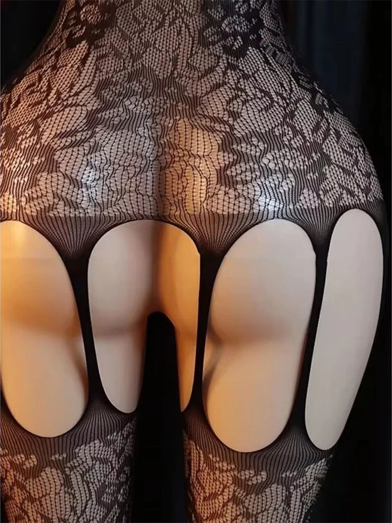 Plus Size Women Erotic Crotchless Lingerie Mesh Lace Floral Bra Set Black Sexy Fishnet Open Bra Bodystockings Porn Underwear Set