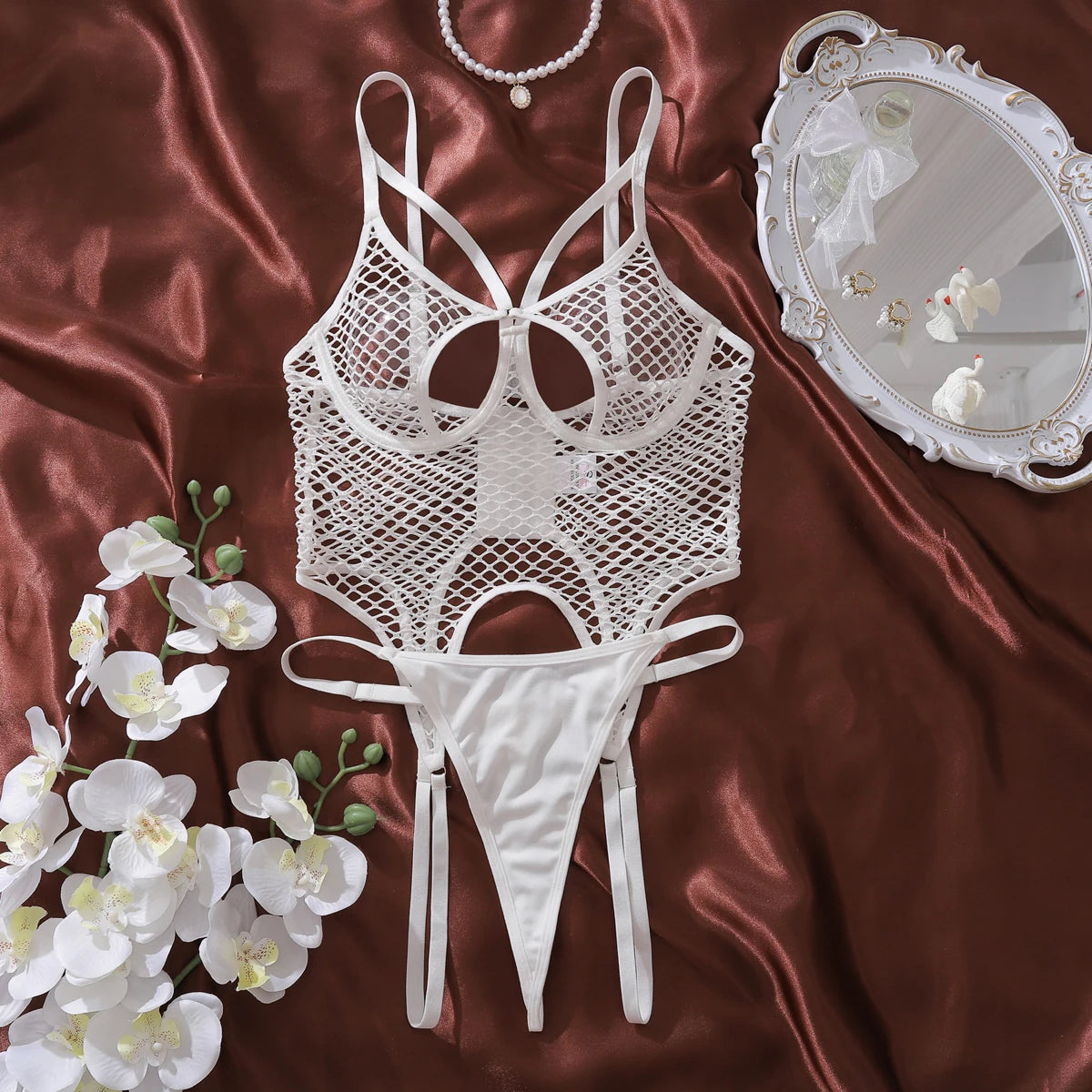 2025 sexy hollow-out fishnet bra ultra-thin see-through body-shaping slimming lingerie two-piece set
