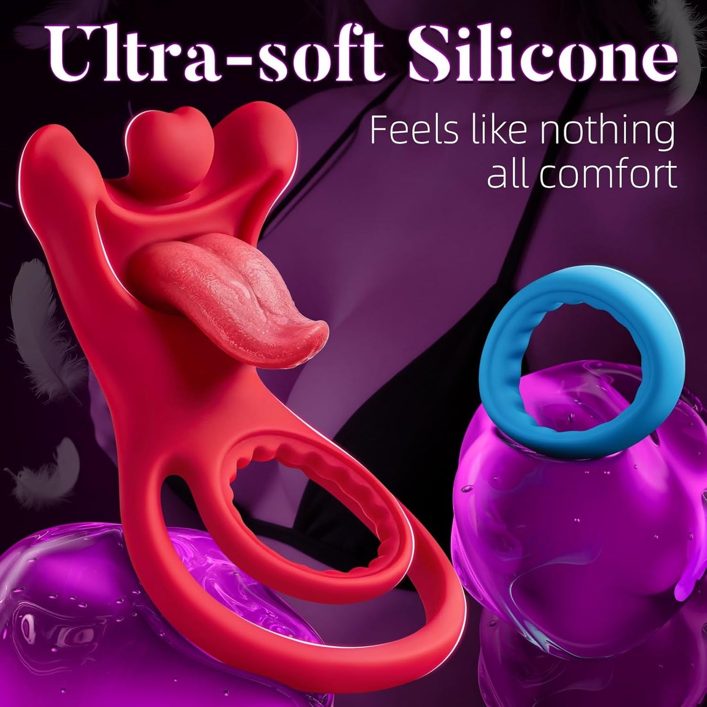 TongueFlex Cock Ring Clit Stimulator 9 Modes Silicone