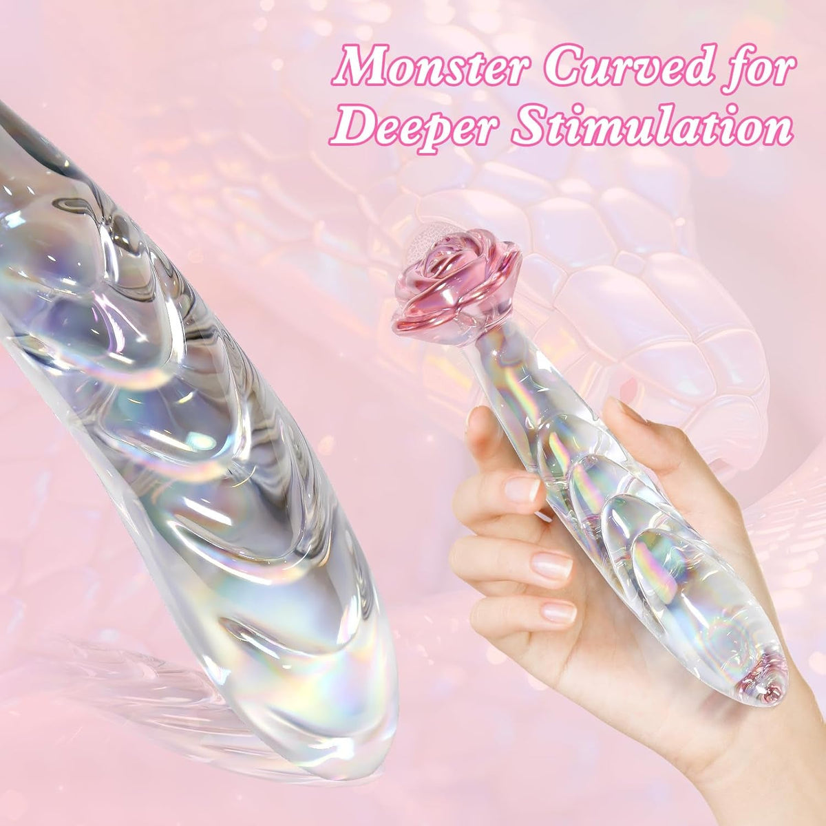 RoseGlass 7.2” Glass Dildo Rainbow G-Spot Anal Plug