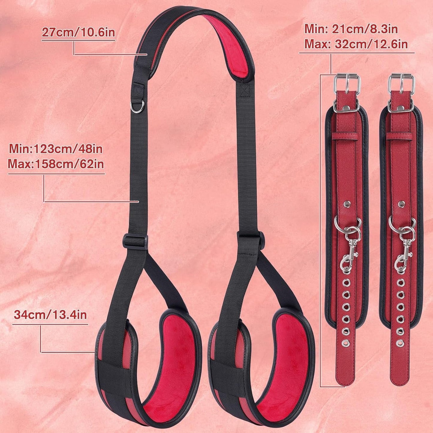 PlushLock PU Leather Sling Strap BDSM Kit with Cuffs