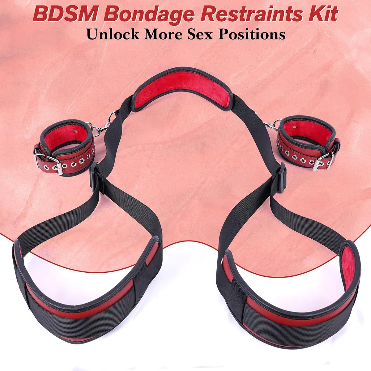 PlushLock PU Leather Sling Strap BDSM Kit with Cuffs