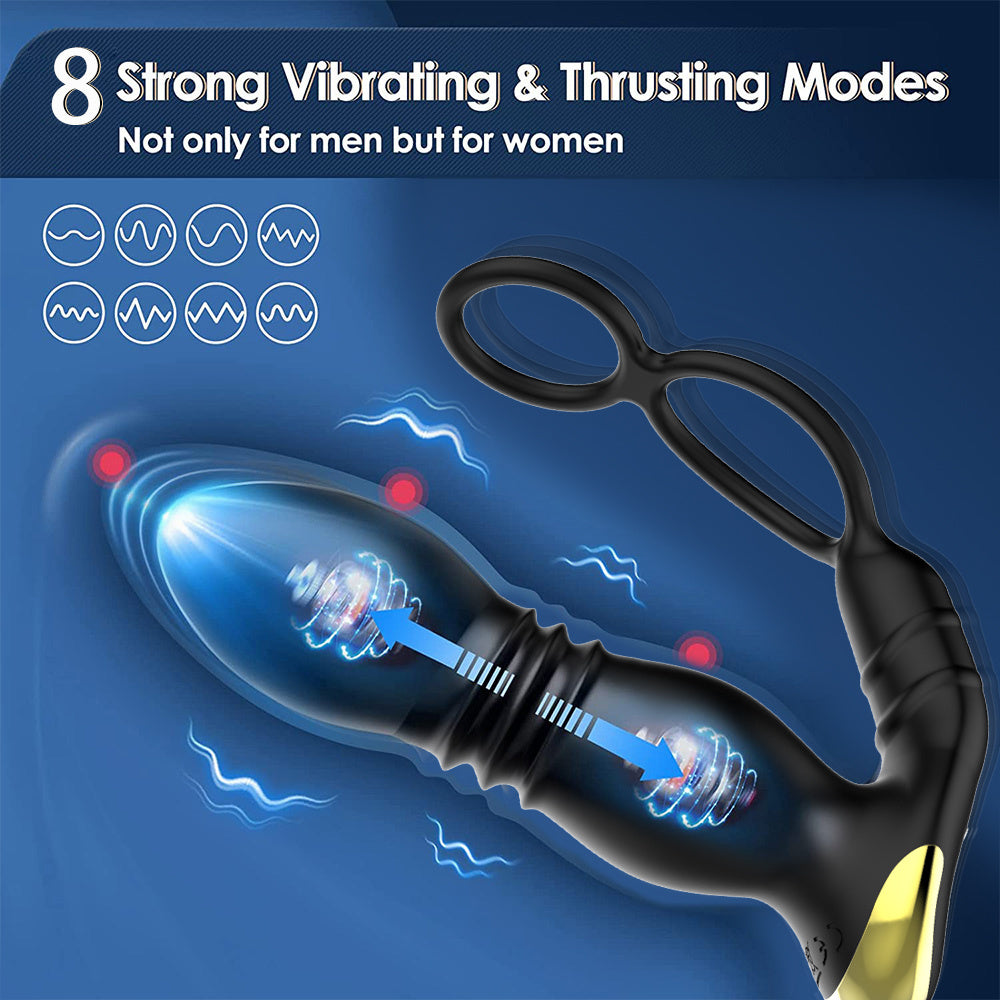 Thrusting  Male Prostate Massager With 2 Vibrating Cock Ring Sex- Dildo Butt Plug Male Sex- Toys For Gay Men Couple Pleasure