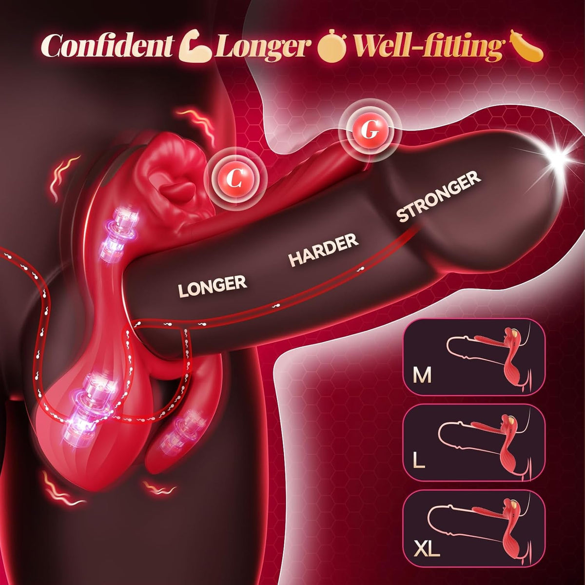 QuadWave 4 Motor Cock Ring Clit Stimulator 7 Modes Silicone