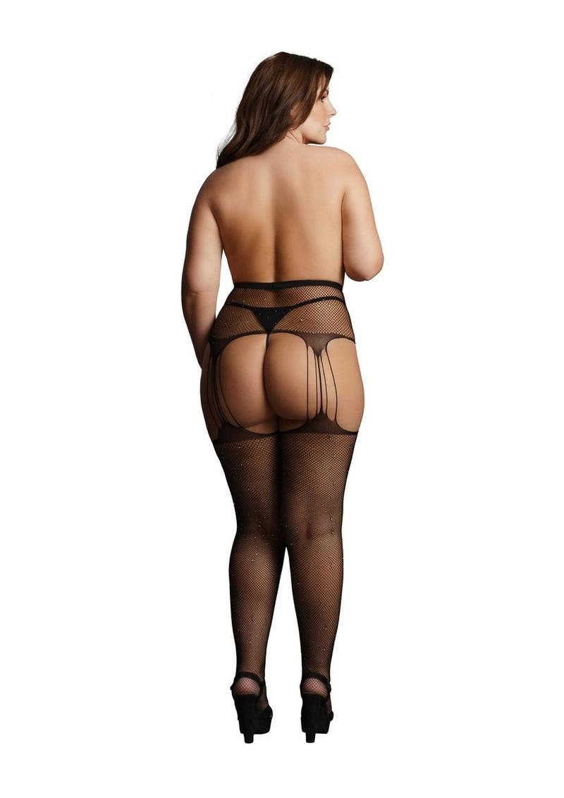 Le Desir Suspender Rhinestone Pantyhose Fishnet Lingerie