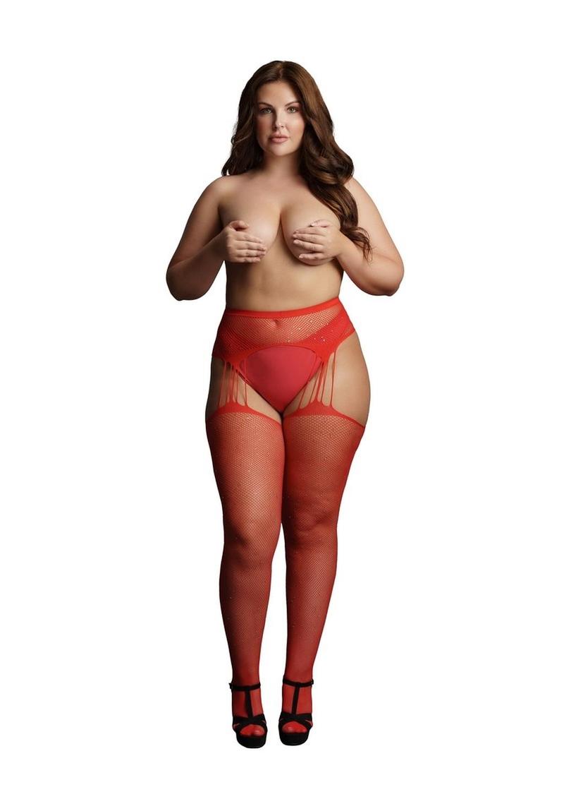 Le Desir Suspender Rhinestone Pantyhose Fishnet Lingerie