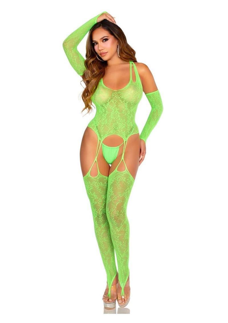 Leg Avenue Neon Green Lace Cami Garter Set