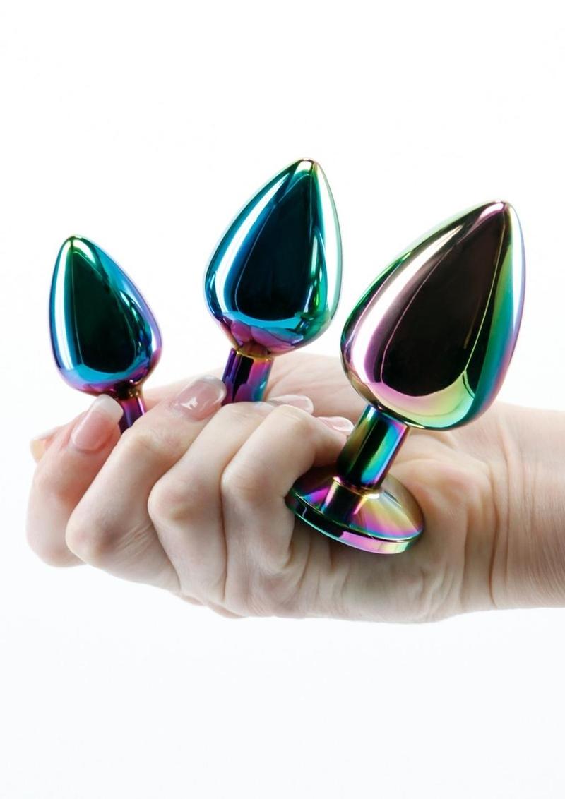 Rear Assets 3 Piece Metal Plug Kit Rainbow Aluminum with Gem Base