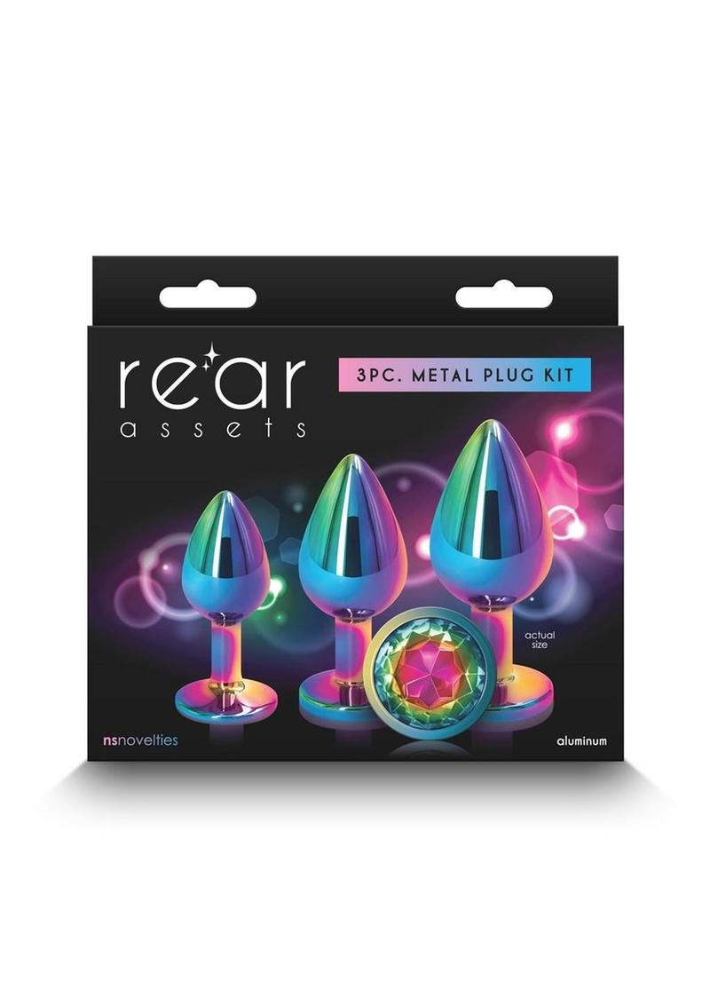 Rear Assets 3 Piece Metal Plug Kit Rainbow Aluminum with Gem Base
